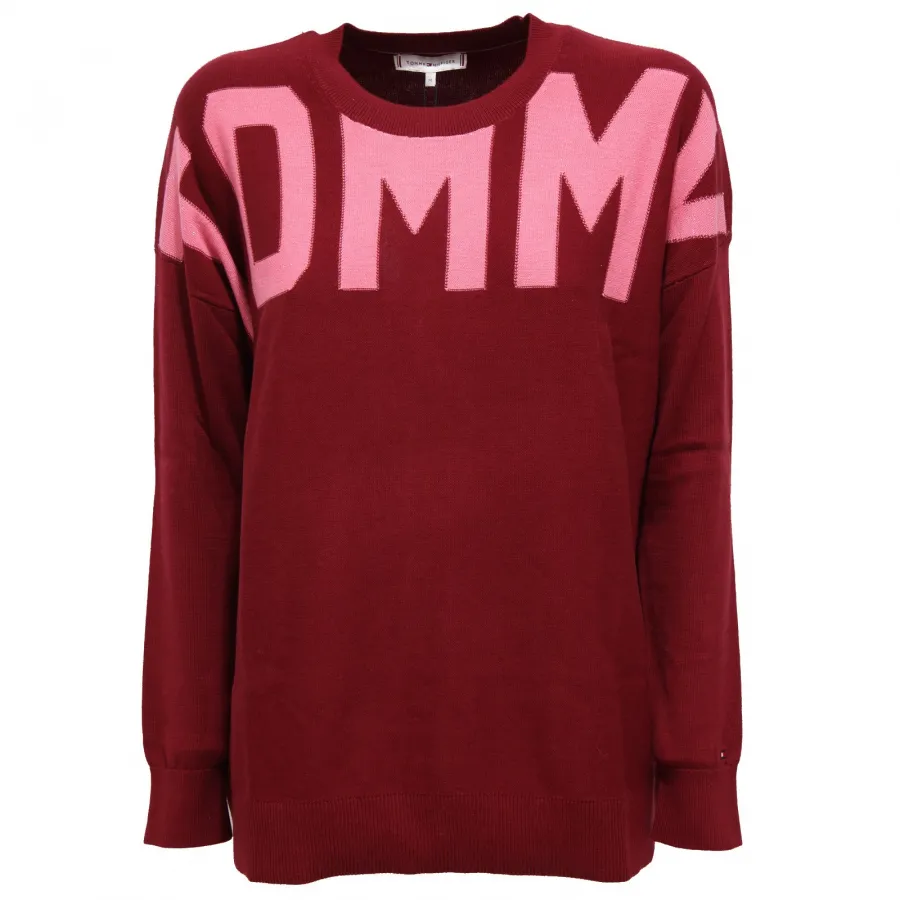 1108K maglione oversize donna TOMMY HILFIGER bordeaux/pink cotton sweater woman