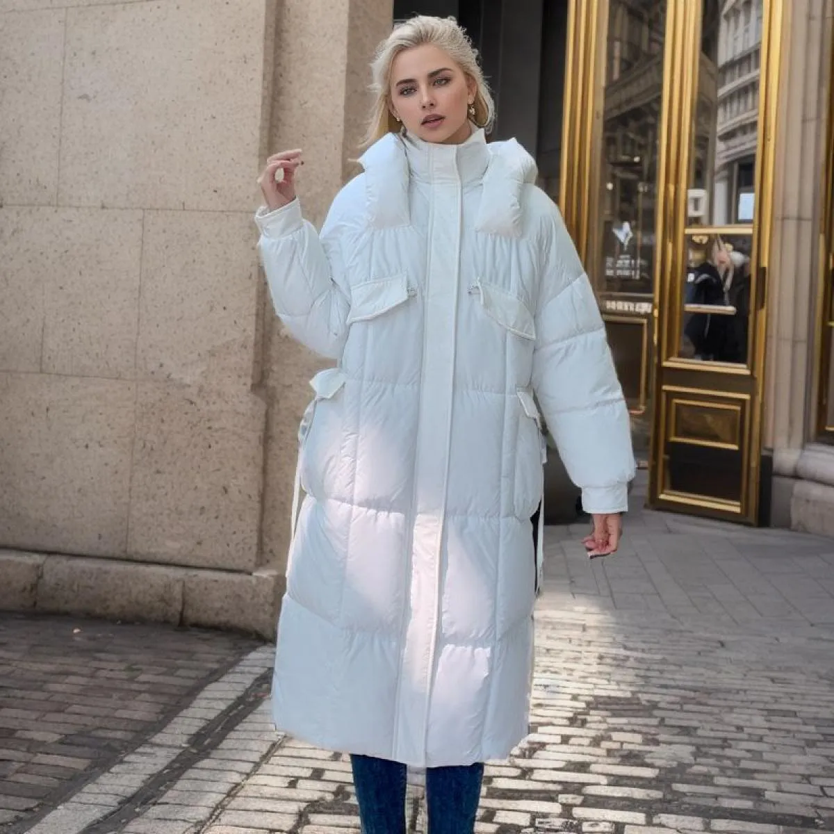 2023 Cappotto lungo con cappuccio lungo in cotone invernale 2023 Cerniera da donna allentata sotto le ginocchia Giacche ispessen
