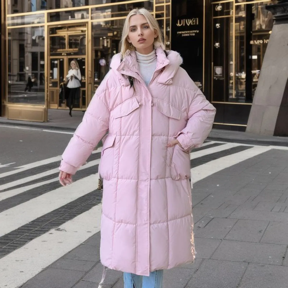 2023 Cappotto lungo con cappuccio lungo in cotone invernale 2023 Cerniera da donna allentata sotto le ginocchia Giacche ispessen