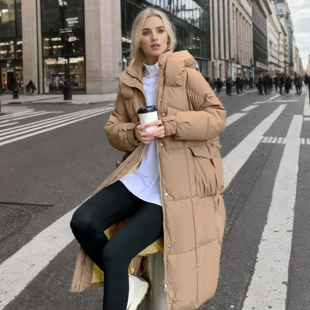2023 Cappotto lungo con cappuccio lungo in cotone invernale 2023 Cerniera da donna allentata sotto le ginocchia Giacche ispessen