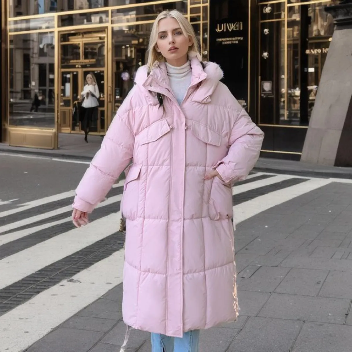 2023 Cappotto lungo con cappuccio lungo in cotone invernale 2023 Cerniera da donna allentata sotto le ginocchia Giacche ispessen
