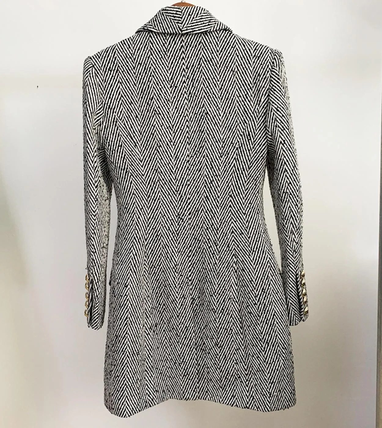 Alta qualità più recente autunno inverno 2022 cappotto firmato donna doppio petto leone bottoni misto lana a spina di pesce twee