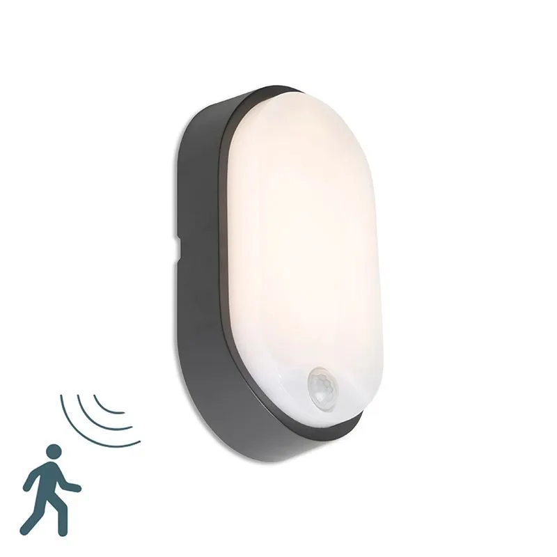 Applique da esterno HORTUS ovale a LED con sensore PIR IP54 nero