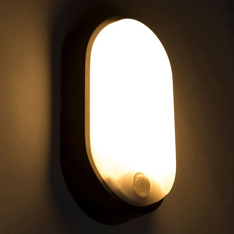 Applique da esterno HORTUS ovale a LED con sensore PIR IP54 nero