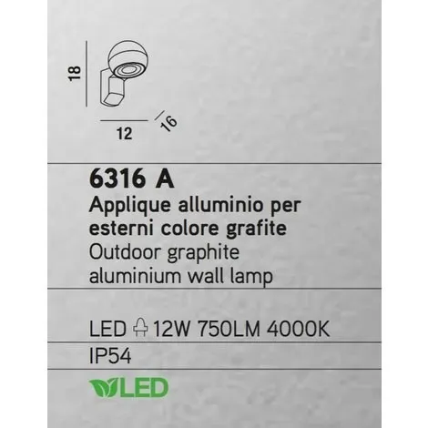 Applique per Esterno Led 12w Grafite Perenz 6316 A