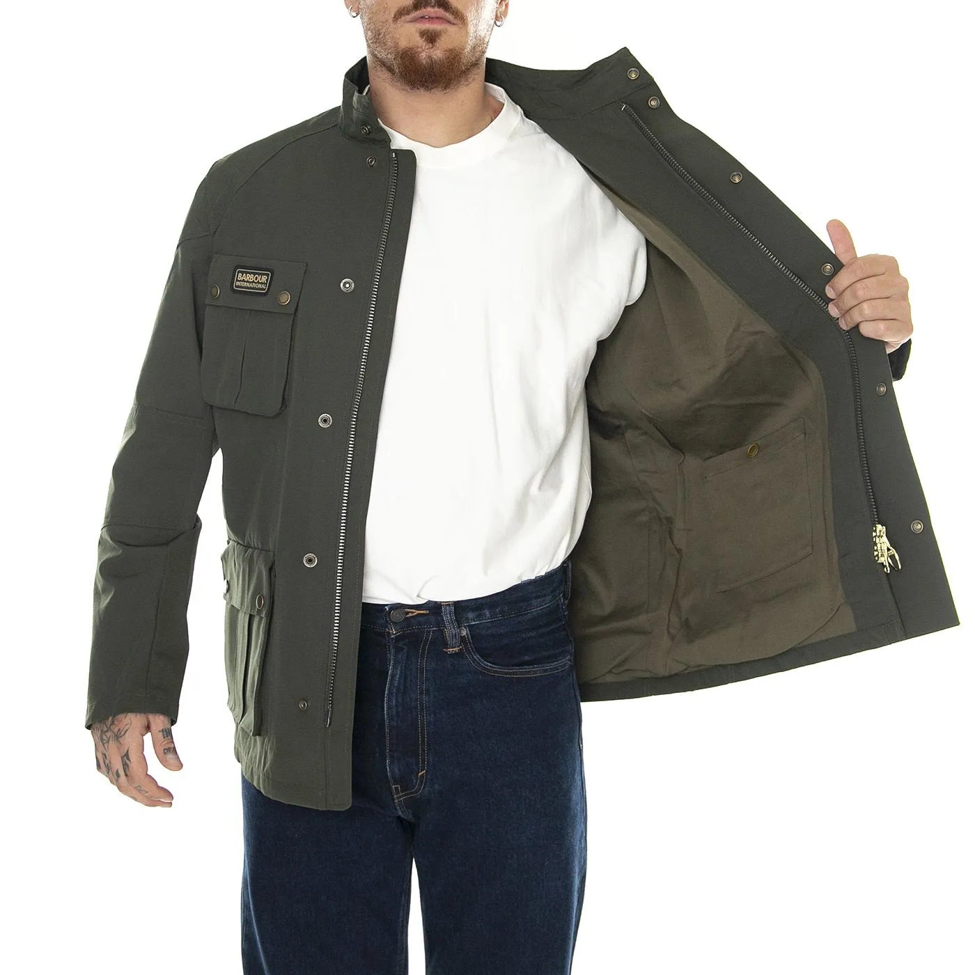 BARBOUR INTERNATIONAL M' Lockseam Showerproof Sage Jacket - Giacca Invernale Uomo Verde    