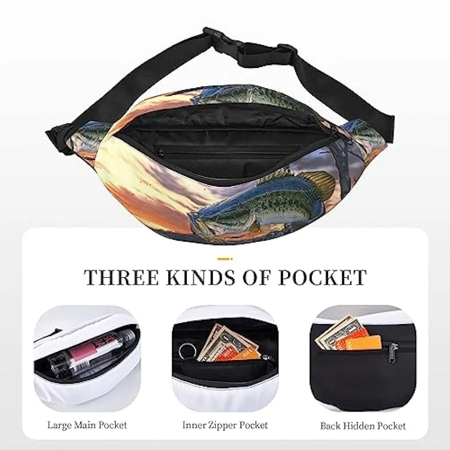 Bass Fishing Wave Marsupio per donna uomo marsupio cintura regolabile casual petto borsa marsupione per viaggi escursionismo mar