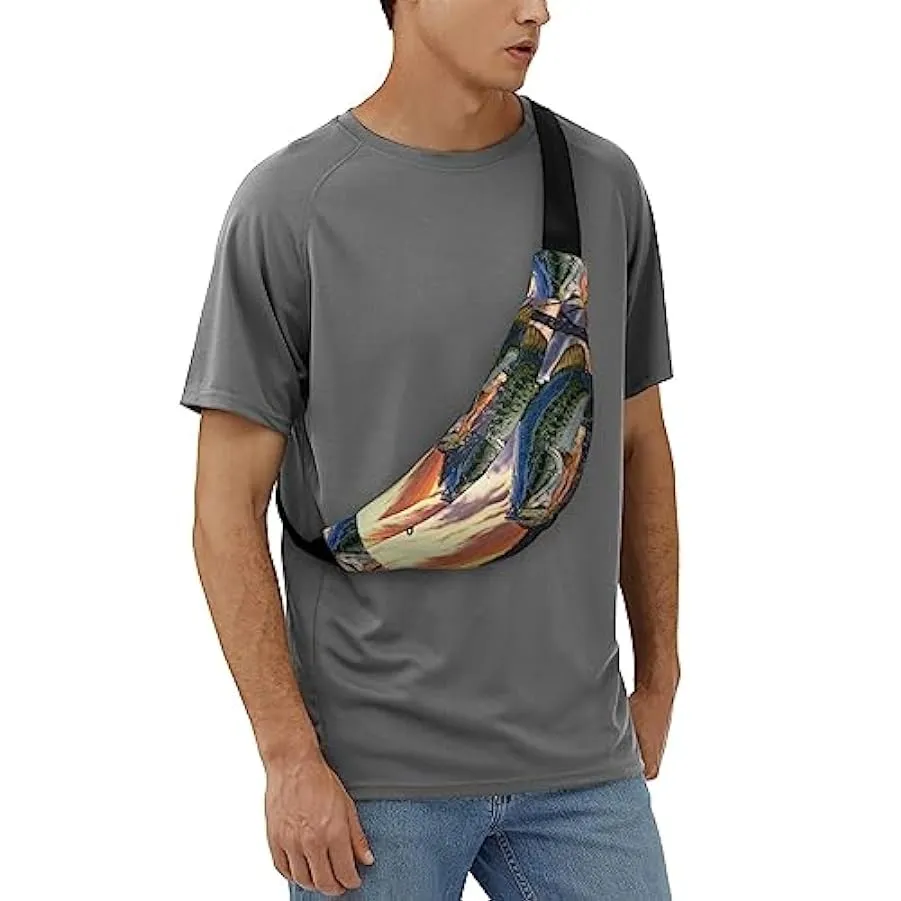 Bass Fishing Wave Marsupio per donna uomo marsupio cintura regolabile casual petto borsa marsupione per viaggi escursionismo mar