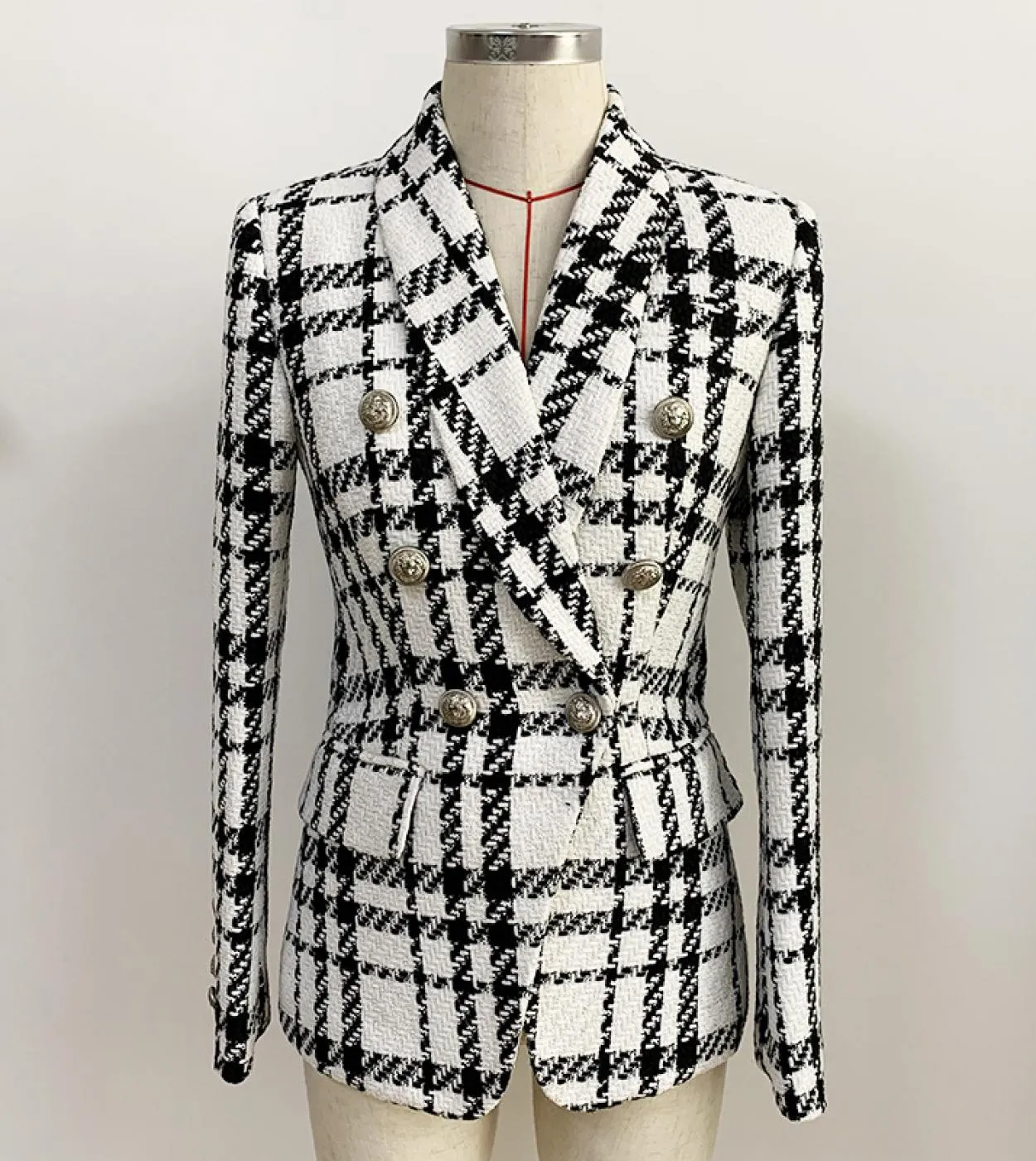 Blazer da donna in tweed scozzese di lana autunno inverno doppiopetto con bottoni collo a scialle cappotto giacca da donna