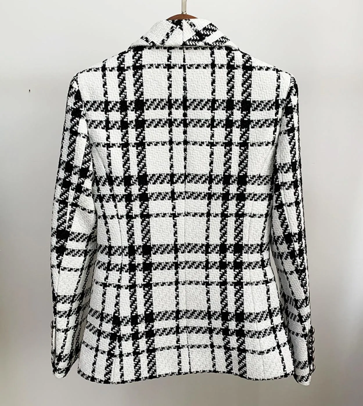 Blazer da donna in tweed scozzese di lana autunno inverno doppiopetto con bottoni collo a scialle cappotto giacca da donna