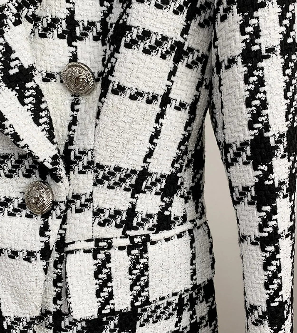Blazer da donna in tweed scozzese di lana autunno inverno doppiopetto con bottoni collo a scialle cappotto giacca da donna