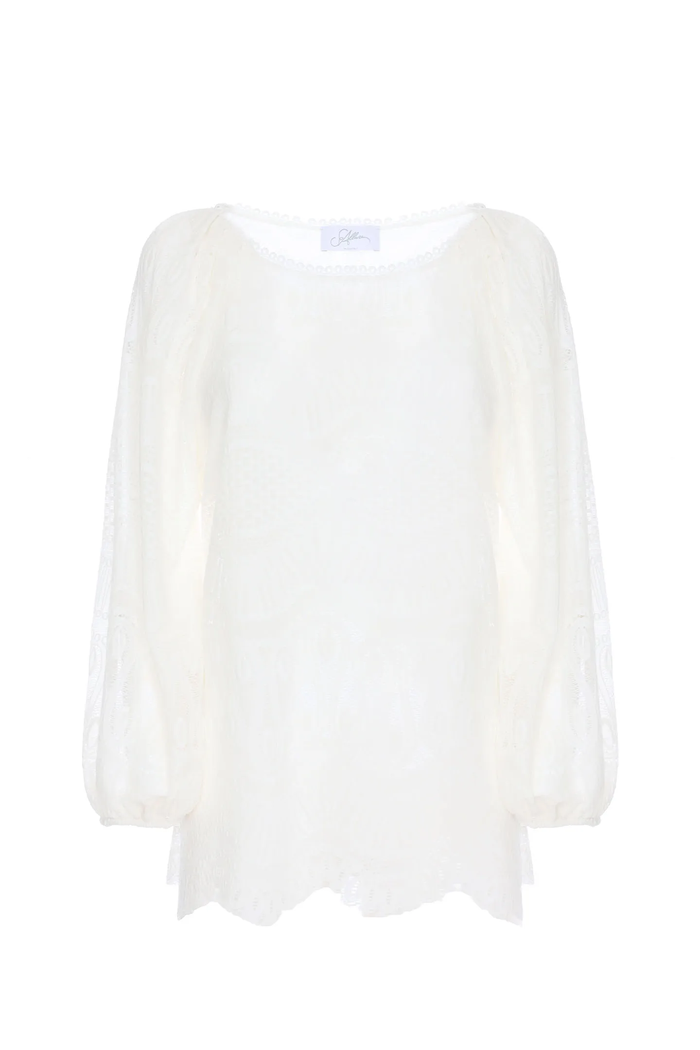 BLOUSE BOAT NECKLINE LONG SLEEVE LACE STRETCH
