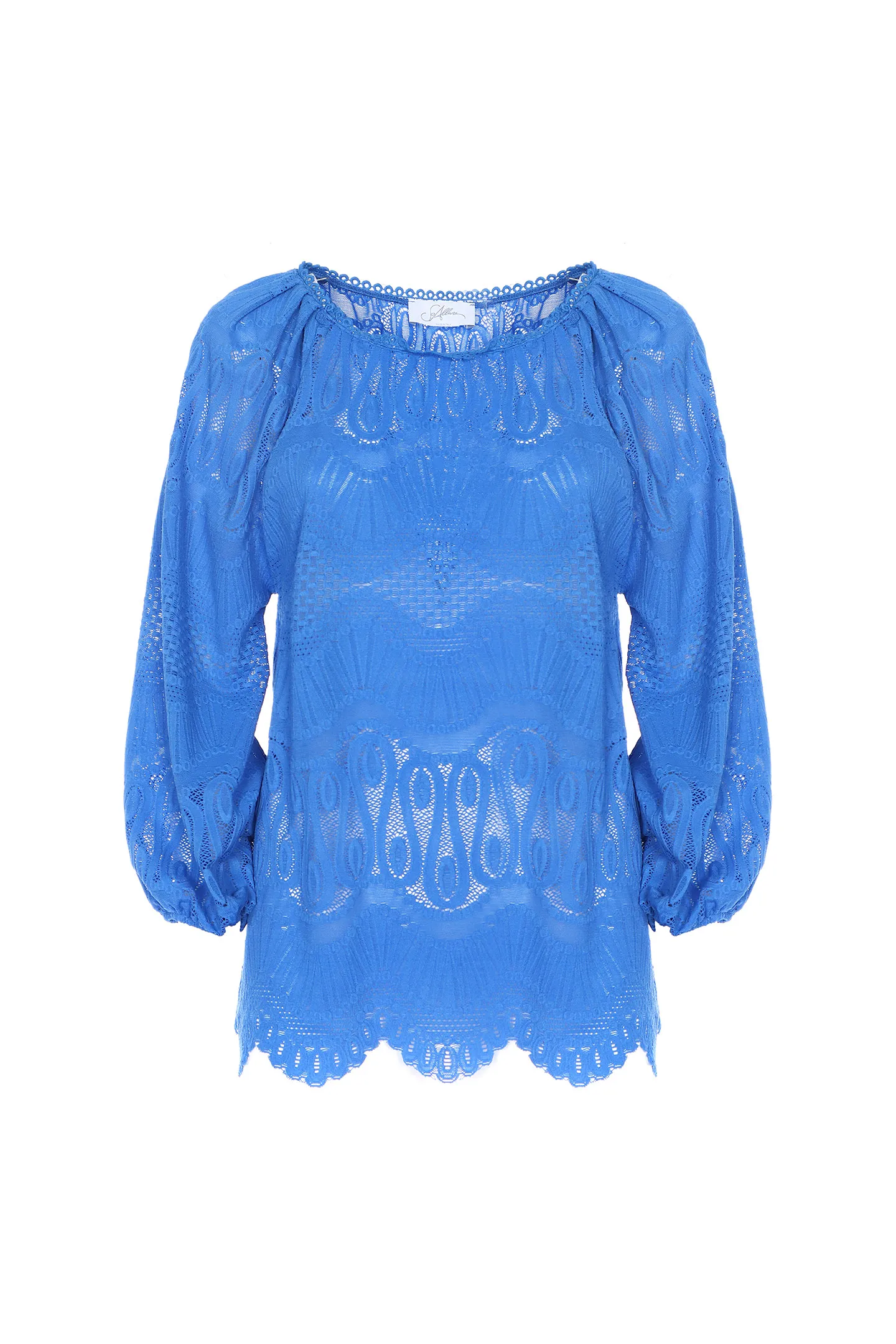 BLOUSE BOAT NECKLINE LONG SLEEVE LACE STRETCH