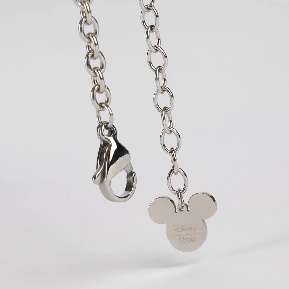 Bracciale Catena Minnie Mickey Mouse & Friends Acciaio Bicolore Bianco / Rosa Maglia Forzatina Cristallo Bianco 16 + 3 cm 168727