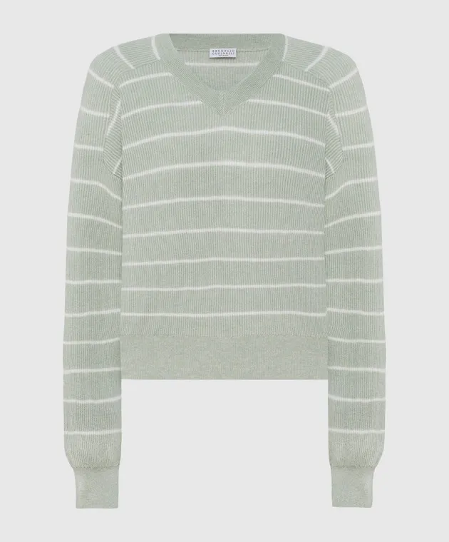 Brunello Cucinelli Maglione a righe verdi con lana MER137002