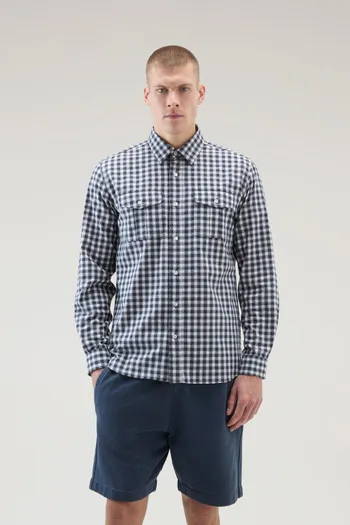 Camicia a quadri in puro cotone                                                                                Micro Check Blue