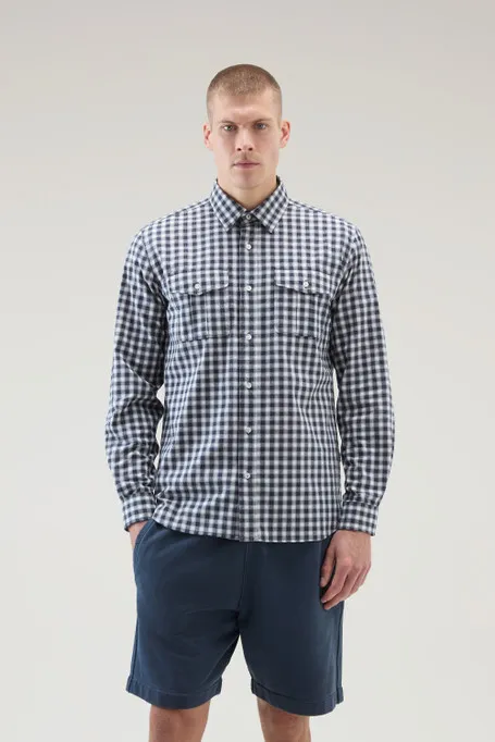 Camicia a quadri in puro cotone                                                                                Micro Check Blue