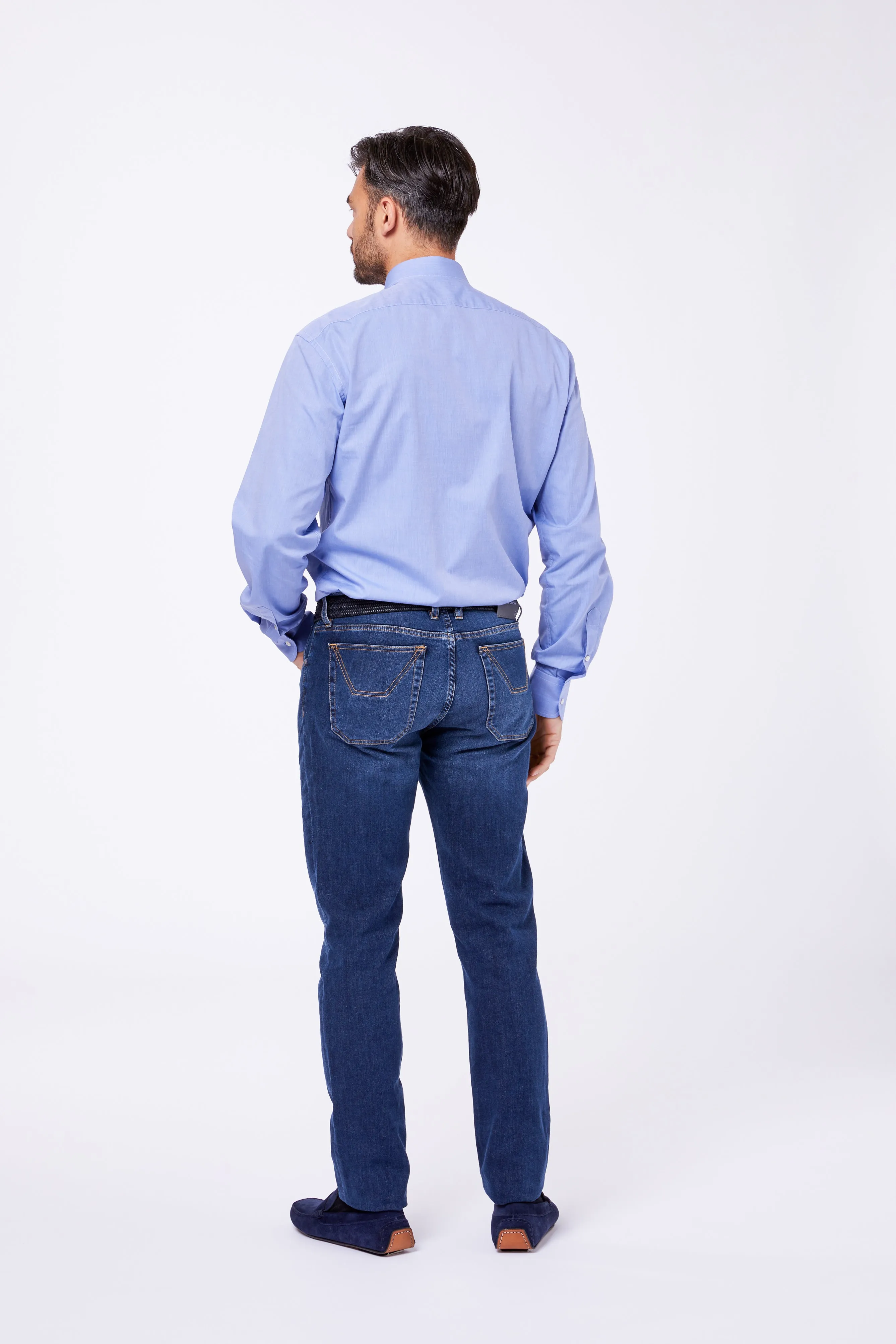 Camicia Azzurra Cotone Fil a Fil Collo Francese