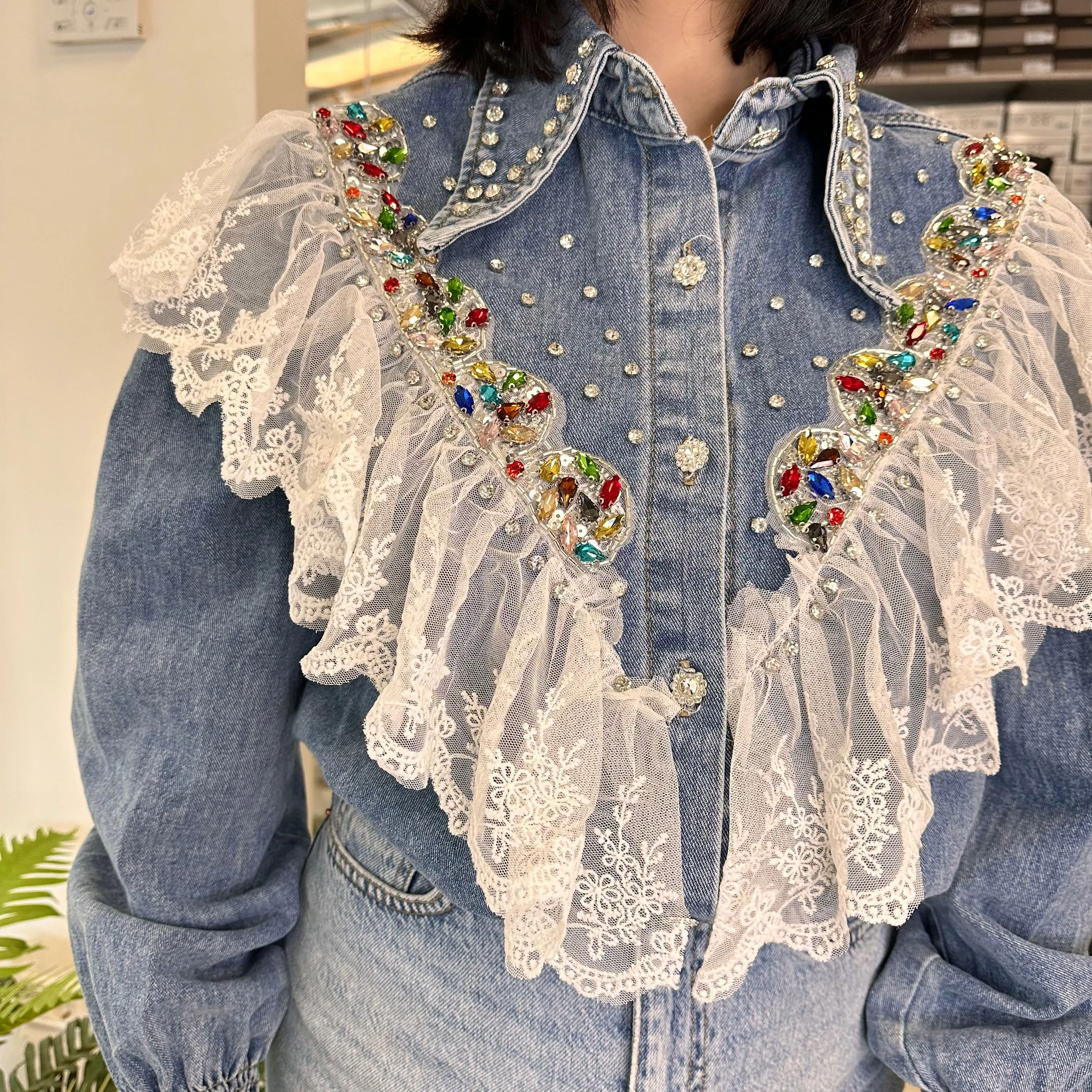 Camicia  Pizzo Volant e Strass Spice