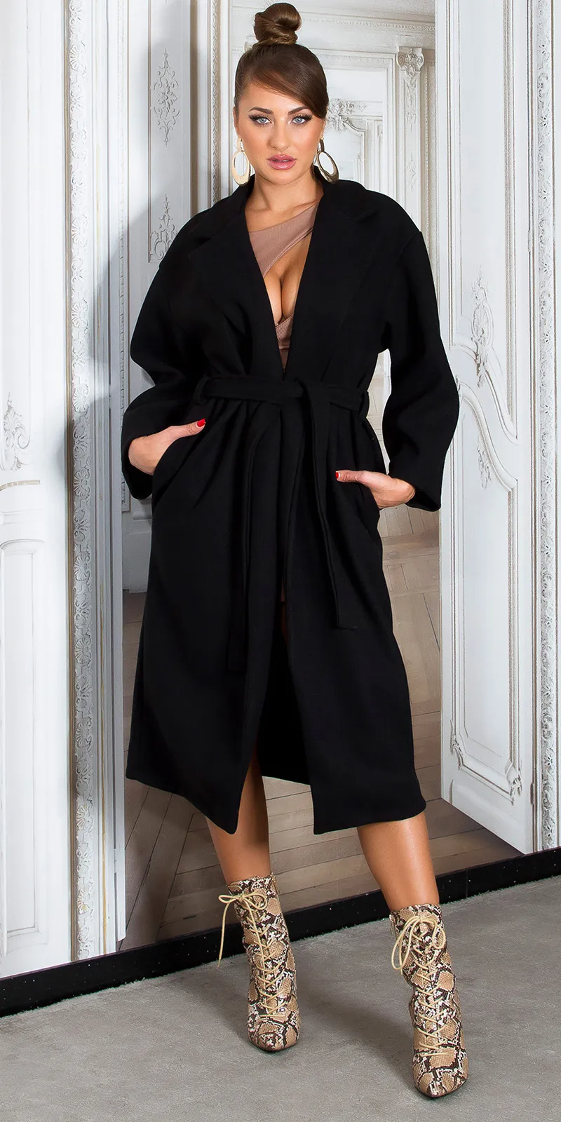 Cappotto lungo GIU051 nero