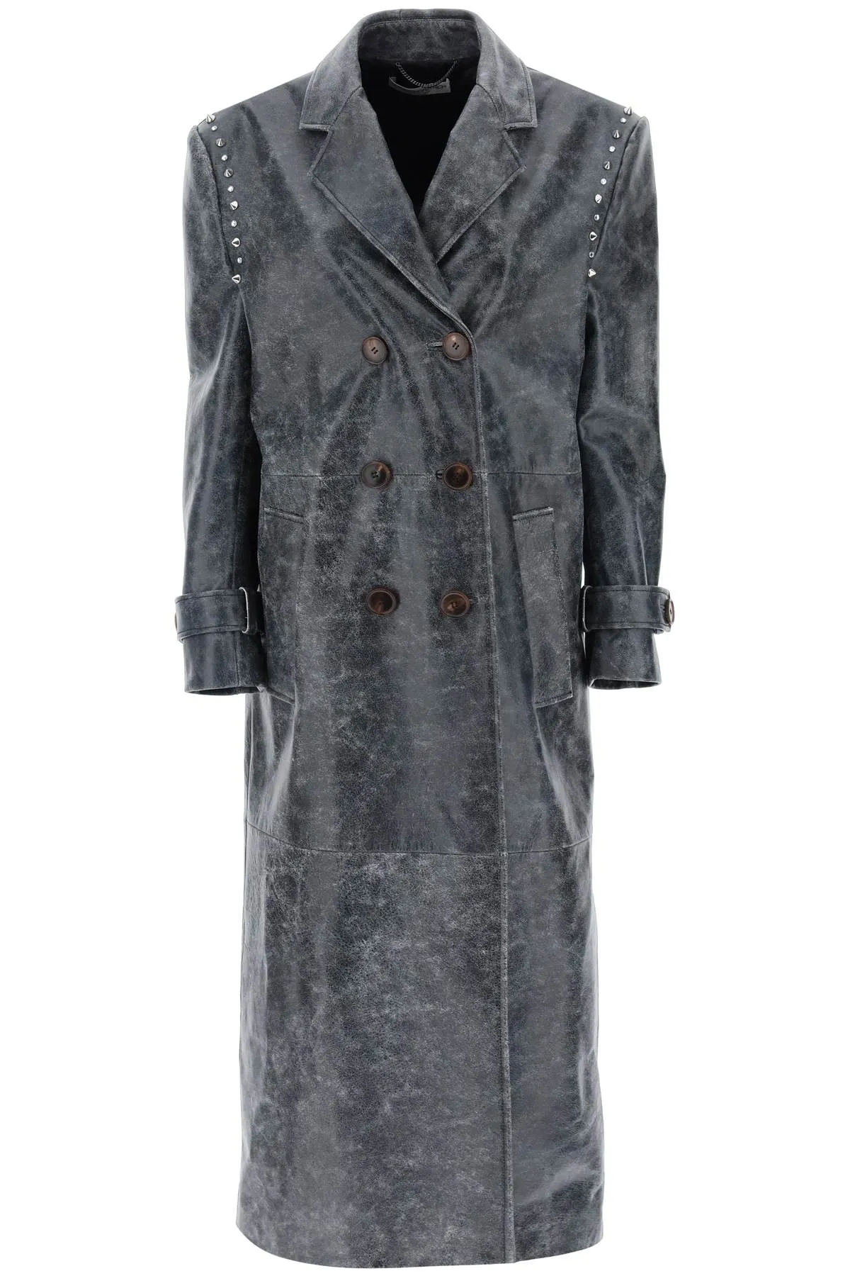 Cappotto Oversize In Pelle Con Borchie E Cristalli