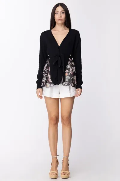 Cardigan in maglia con inserti stampati e fusciacca BIC NERO/ST FIORE INDIANO NERO