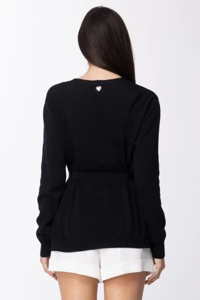 Cardigan in maglia con inserti stampati e fusciacca BIC NERO/ST FIORE INDIANO NERO