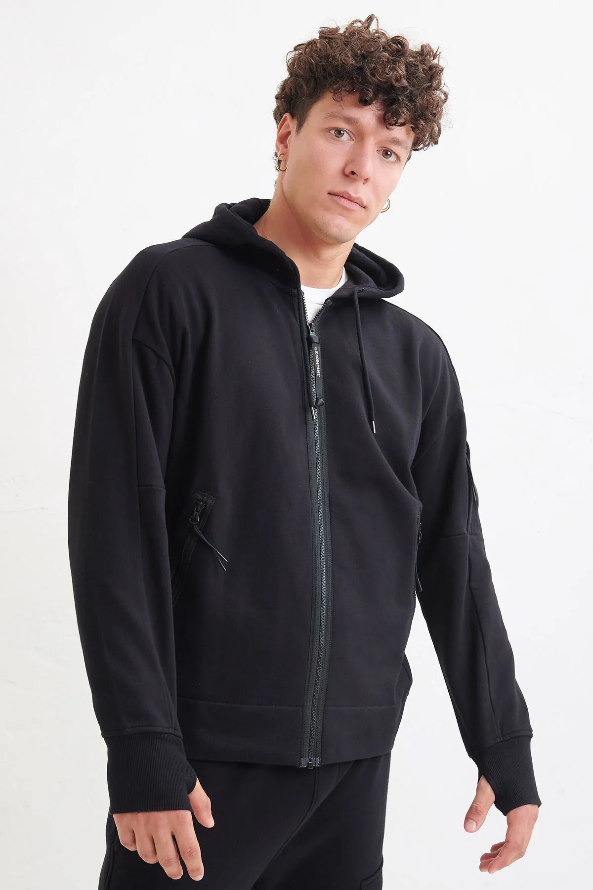 C.P. COMPANY Felpa aperta con cappuccio nera