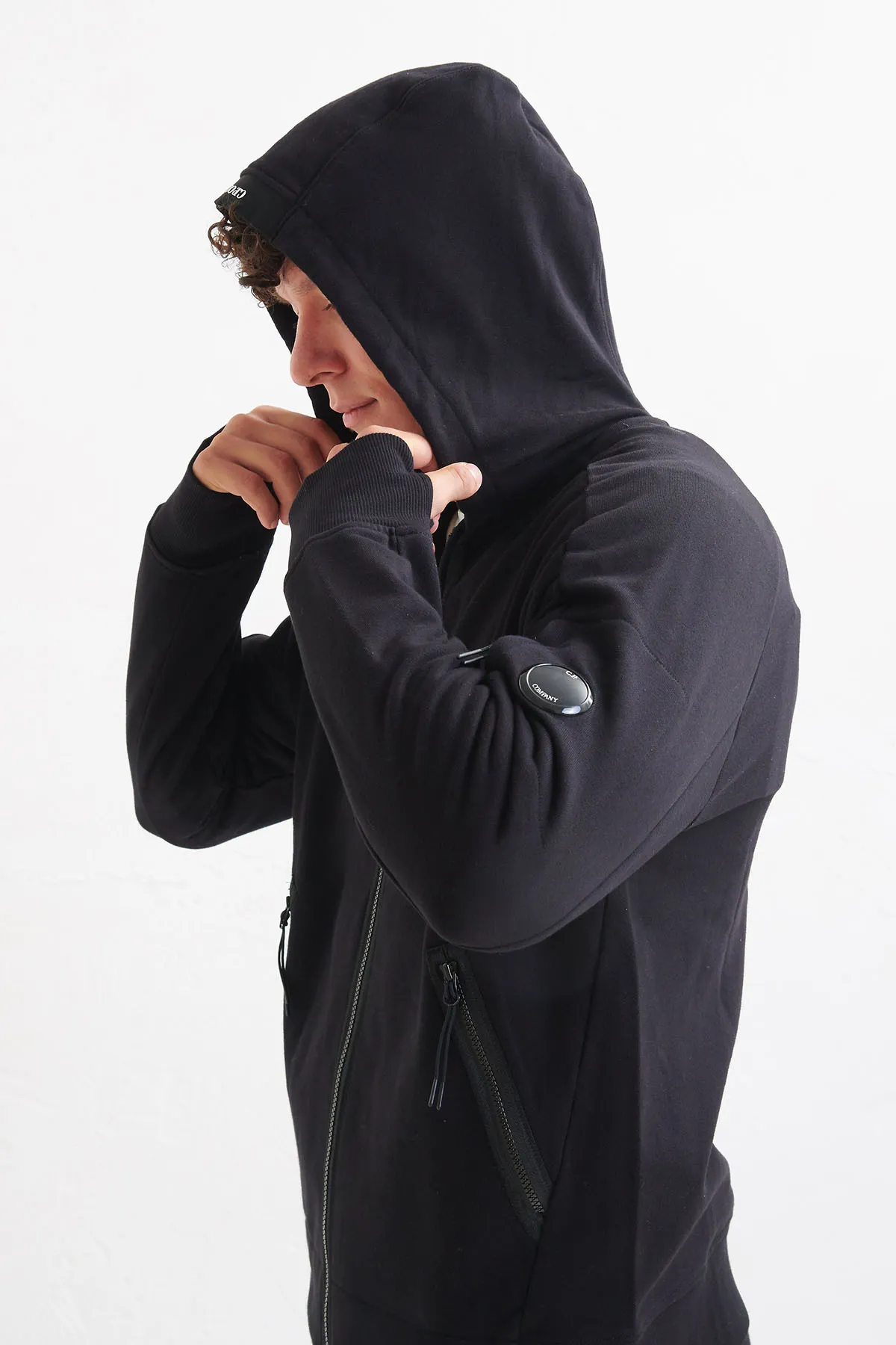 C.P. COMPANY Felpa aperta con cappuccio nera