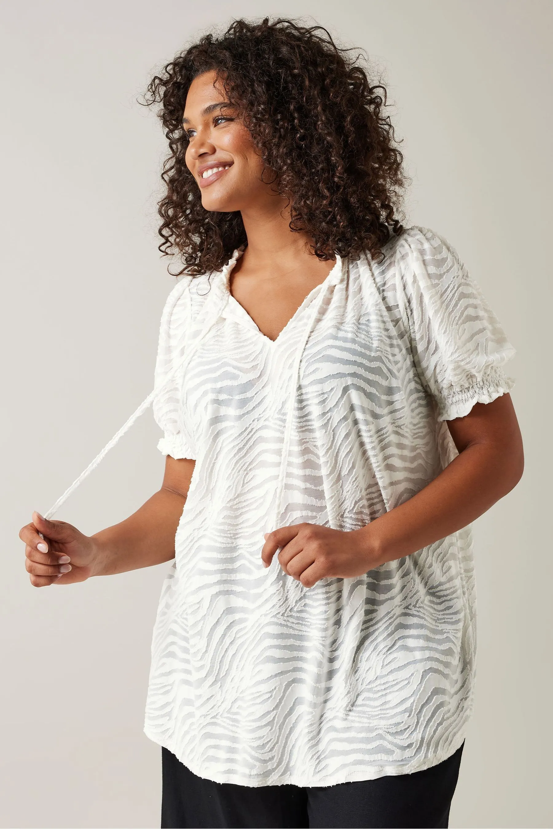 Evans Burnout Tie Neck Blouse    