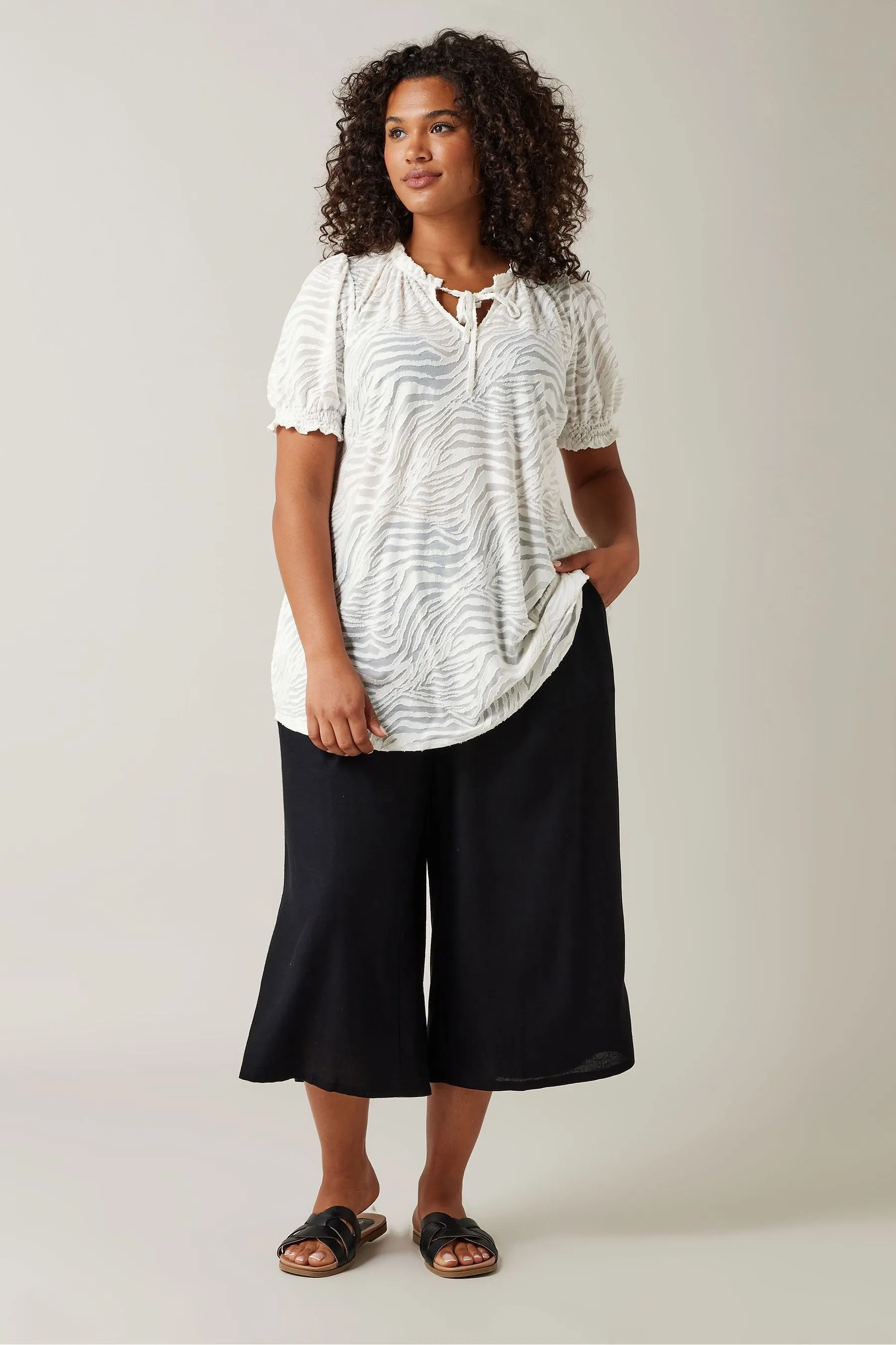 Evans Burnout Tie Neck Blouse    