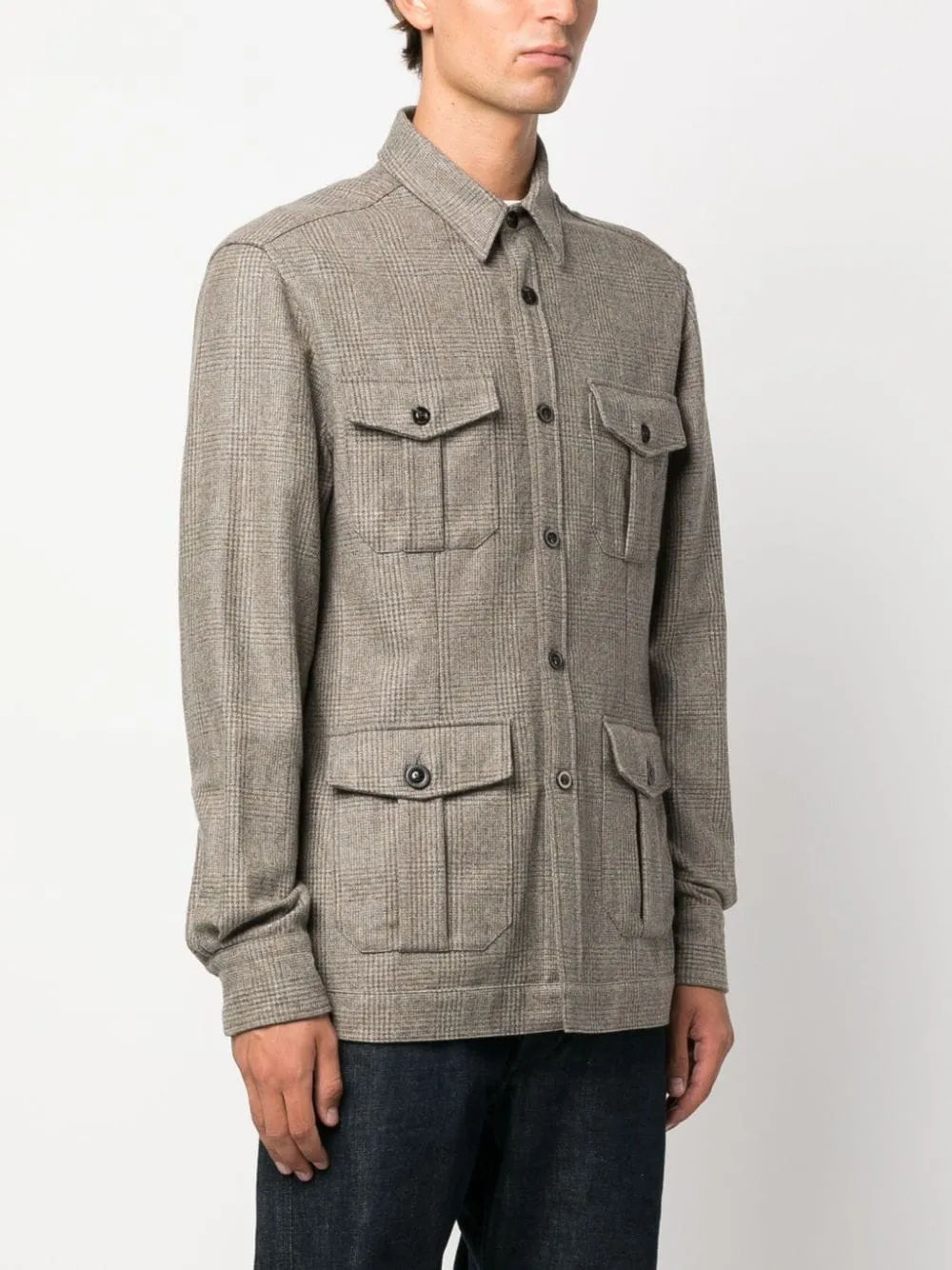 Giacca-camicia a quadri in marrone - uomo
