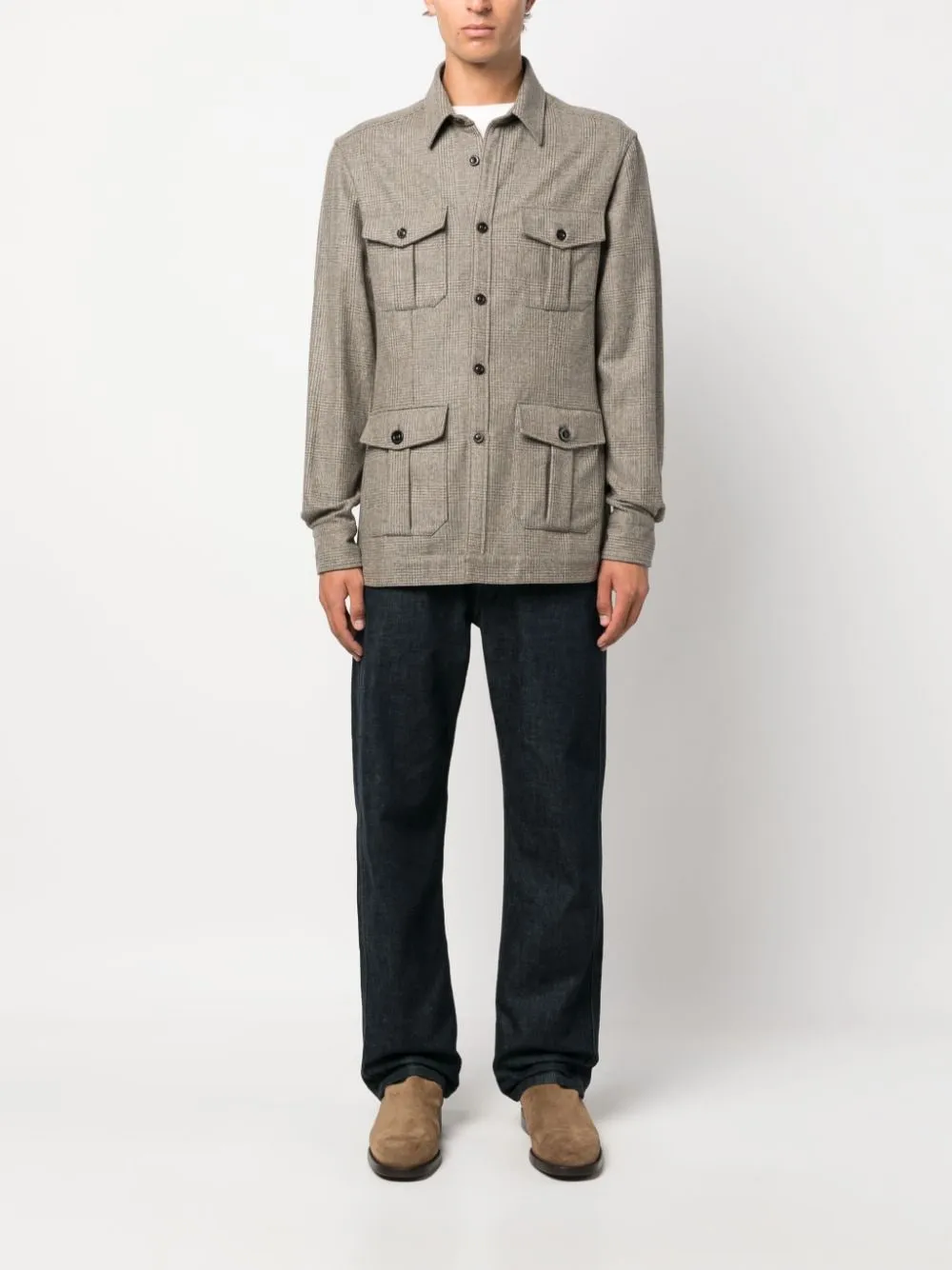 Giacca-camicia a quadri in marrone - uomo