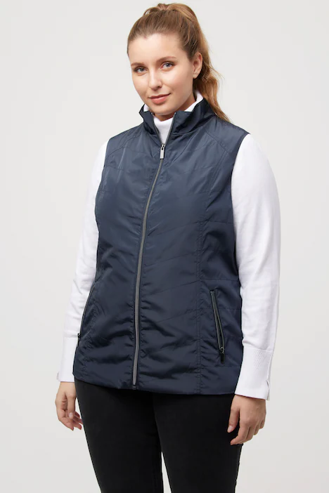Gilet con collo alto, cuciture decorative e tasche con zip