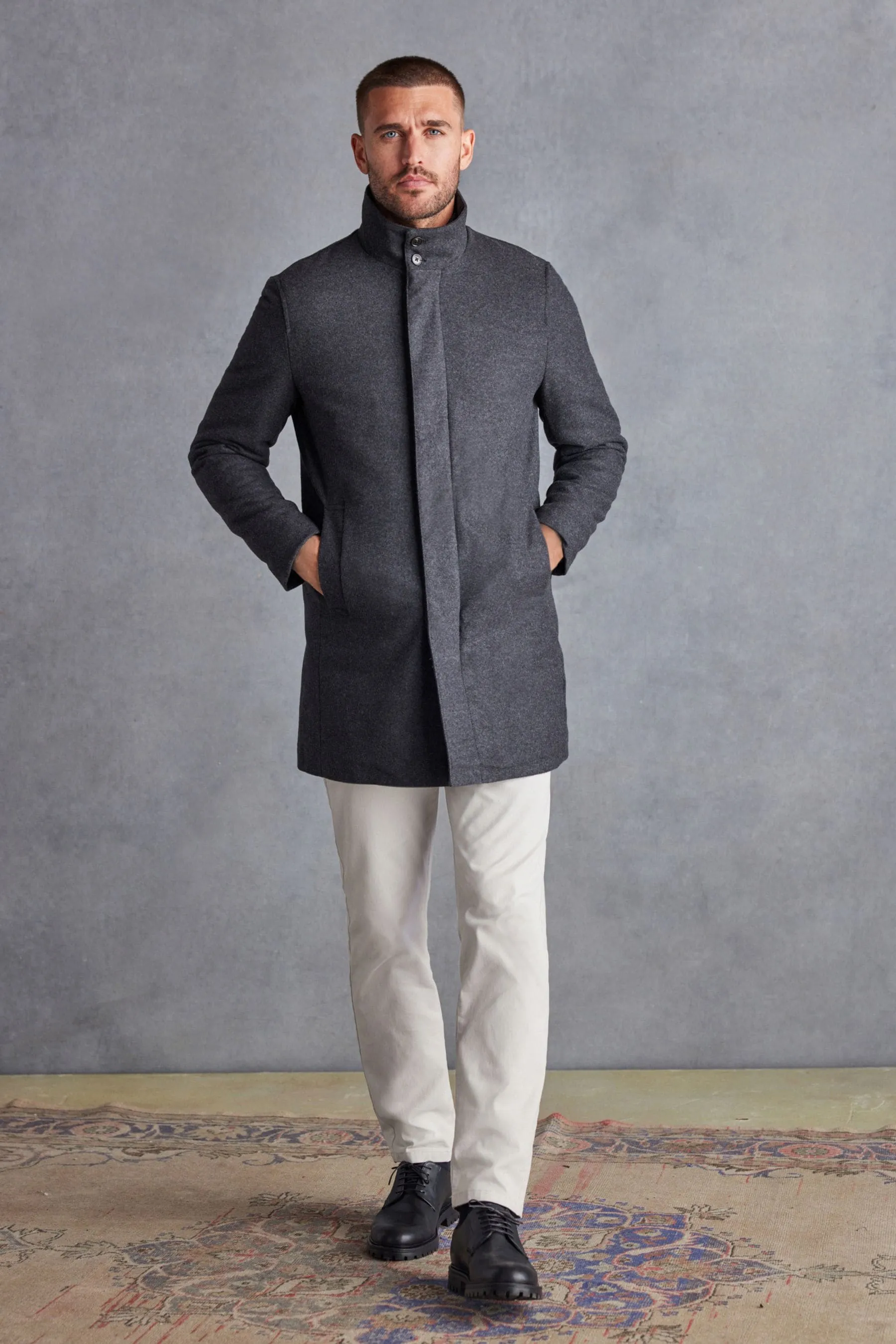 Grigio antracite  - Signature - Cappotto in Collo a imbuto misto lana italiana con gilet rimovibile