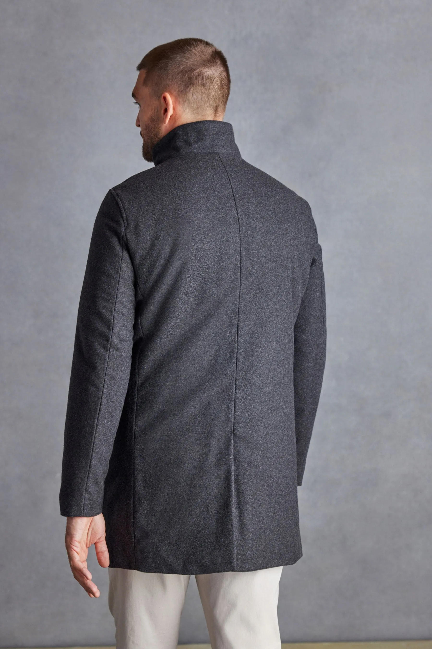 Grigio antracite  - Signature - Cappotto in Collo a imbuto misto lana italiana con gilet rimovibile