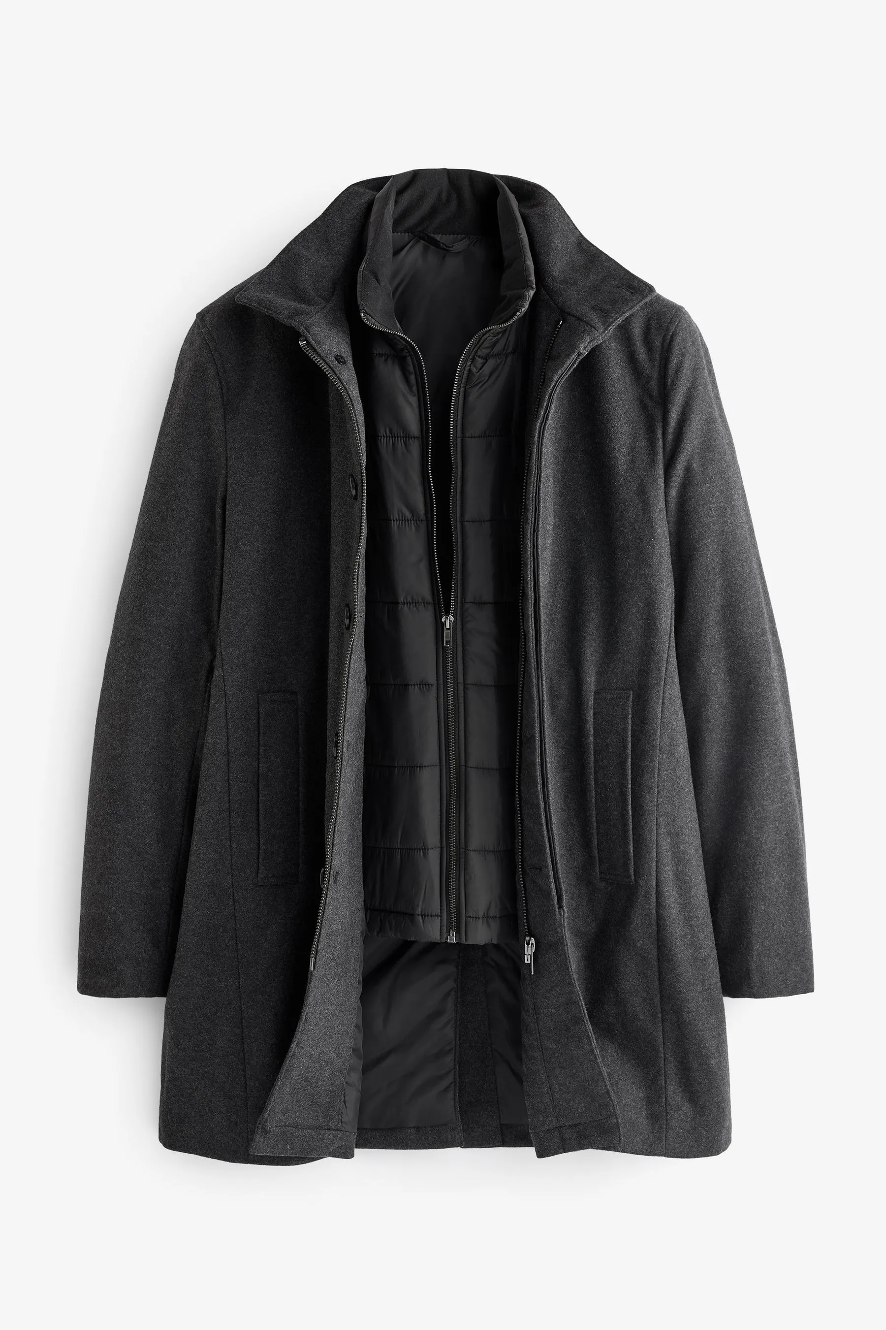 Grigio antracite  - Signature - Cappotto in Collo a imbuto misto lana italiana con gilet rimovibile