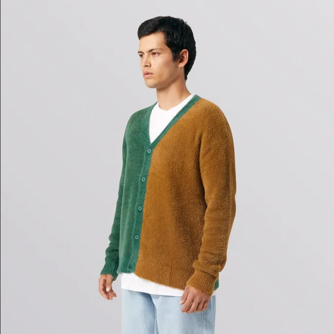 HUF Feels Good unise soft faux mohair cardigan KN00391 brown 