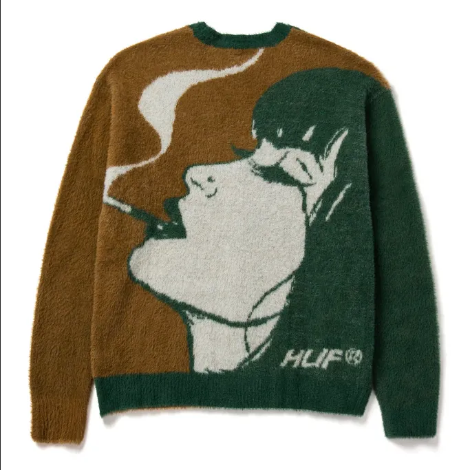 HUF Feels Good unise soft faux mohair cardigan KN00391 brown 