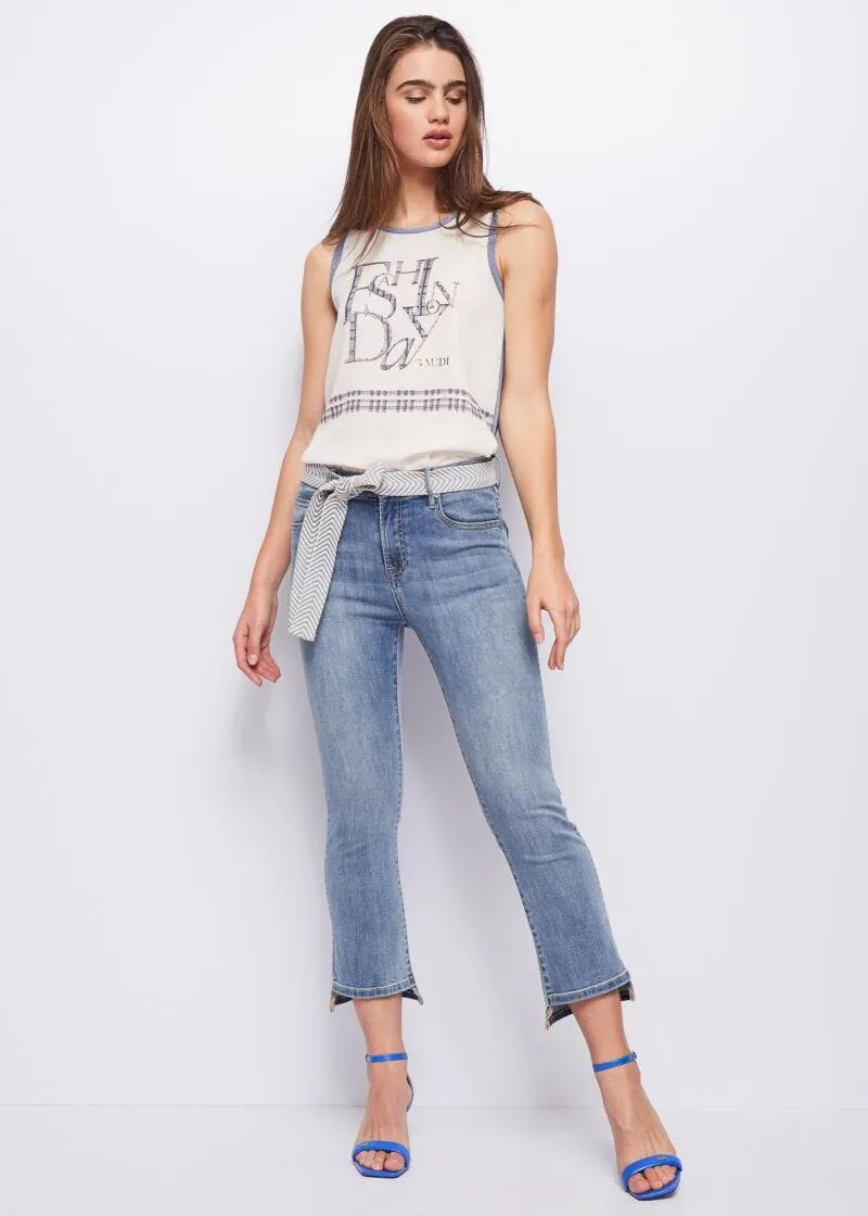 Jeans straight cropped con cintura