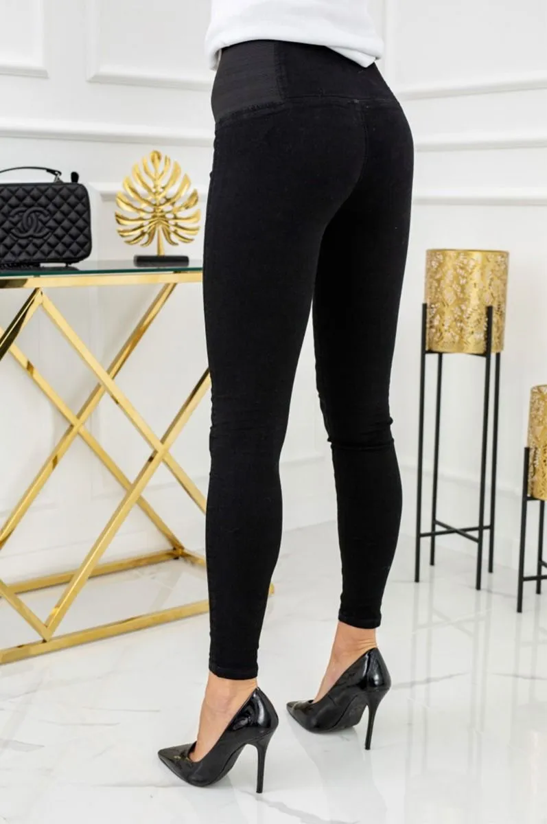 Leggings in jeans nero con molla in vita