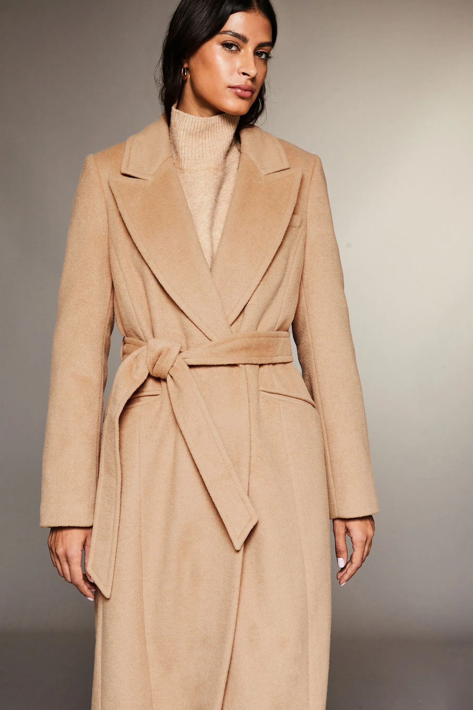 Lipsy Premium - Trench a portafoglio in Blend di lana da annodare