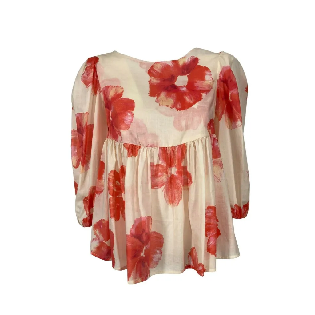 LIVIANA CONTI blusa donna fantasia floreale ecru/corallo L2SU60 MADE IN ITALY