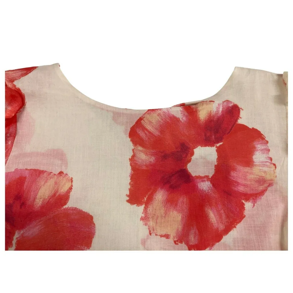 LIVIANA CONTI blusa donna fantasia floreale ecru/corallo L2SU60 MADE IN ITALY
