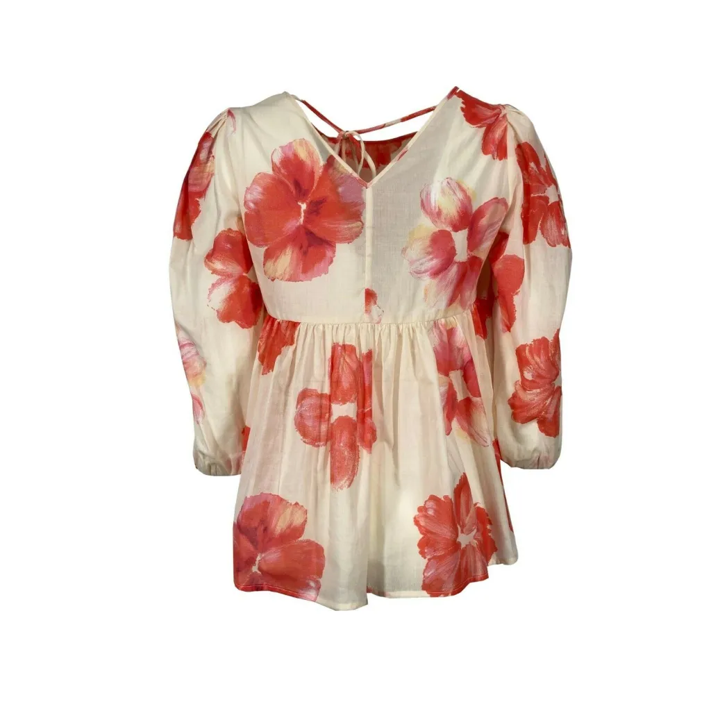 LIVIANA CONTI blusa donna fantasia floreale ecru/corallo L2SU60 MADE IN ITALY