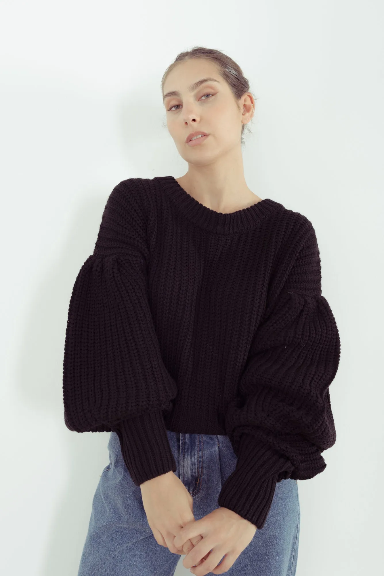 Maglia in jersey, maniche a sbuffo oversize