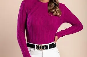 Maglia in maglia a maniche lunghe, fucsia