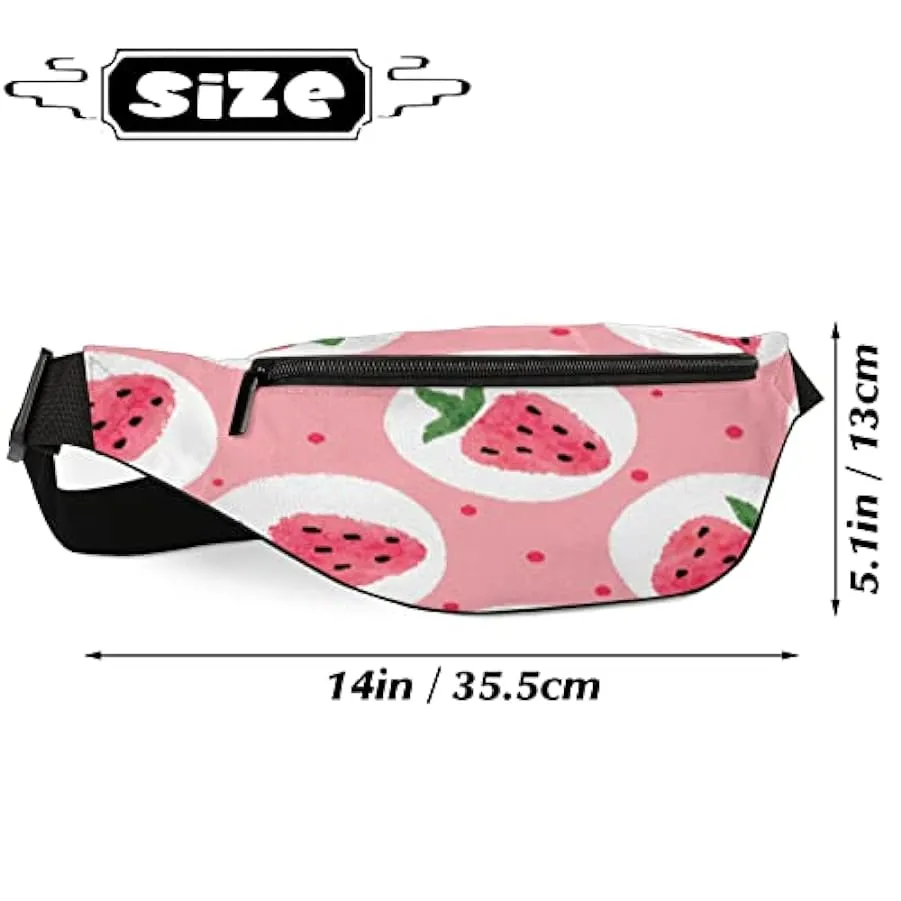Marsupio Fragola Frutta per Donna Uomo, Marsupio Rosa a Pois, Leggero Marsupio Marsupio Regalo per Corsa Sport Viaggio Escursion