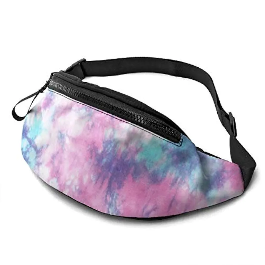 Marsupio,Marsupio Tie Dye Rosa Blu Pastello con Foro per Cuffie Marsupio Tasca a Tracolla Regolabile Moda Marsupio per Donna Uom