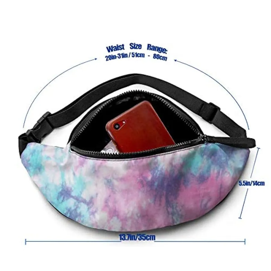 Marsupio,Marsupio Tie Dye Rosa Blu Pastello con Foro per Cuffie Marsupio Tasca a Tracolla Regolabile Moda Marsupio per Donna Uom